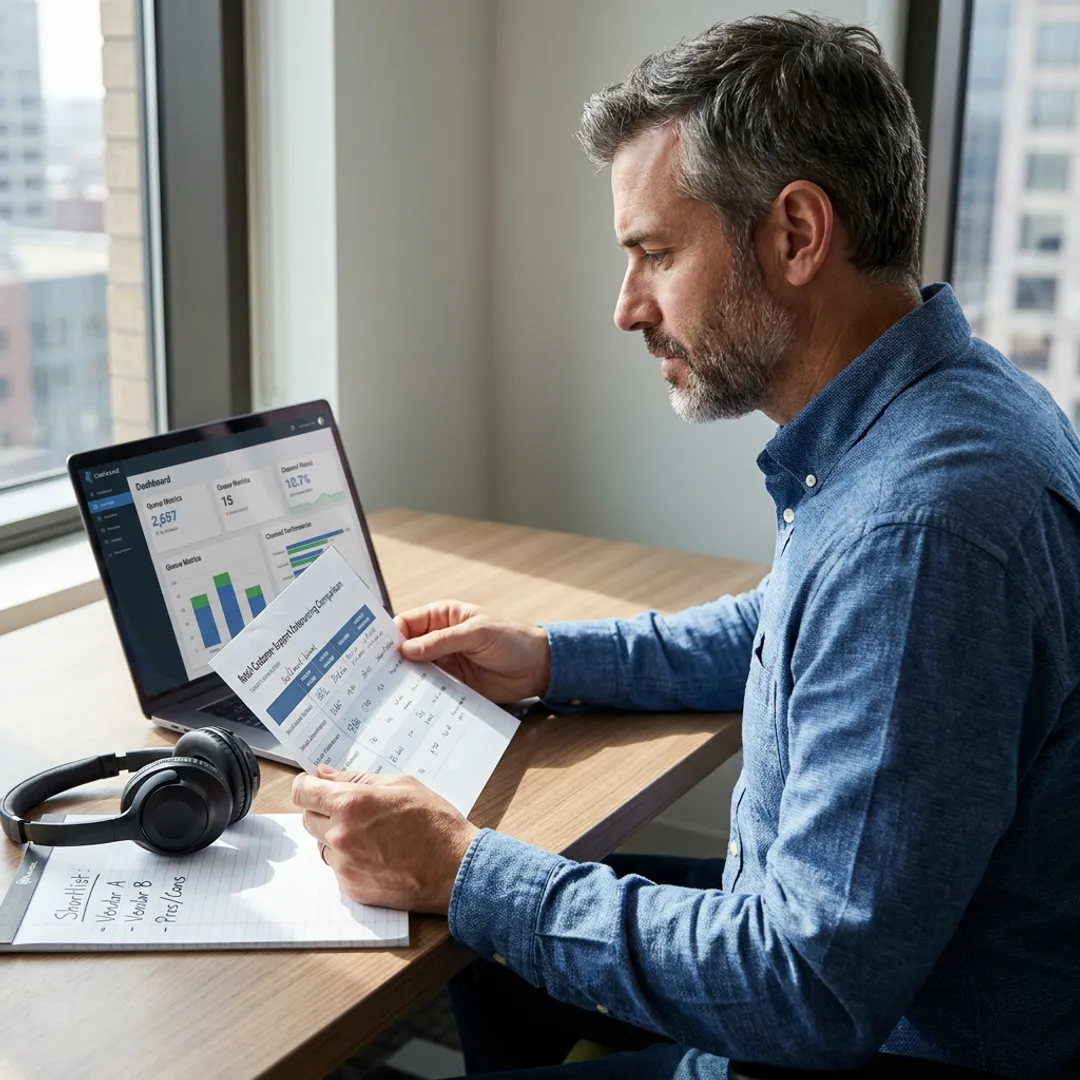 Consultant reviewing retail contact center outsourcing plan
