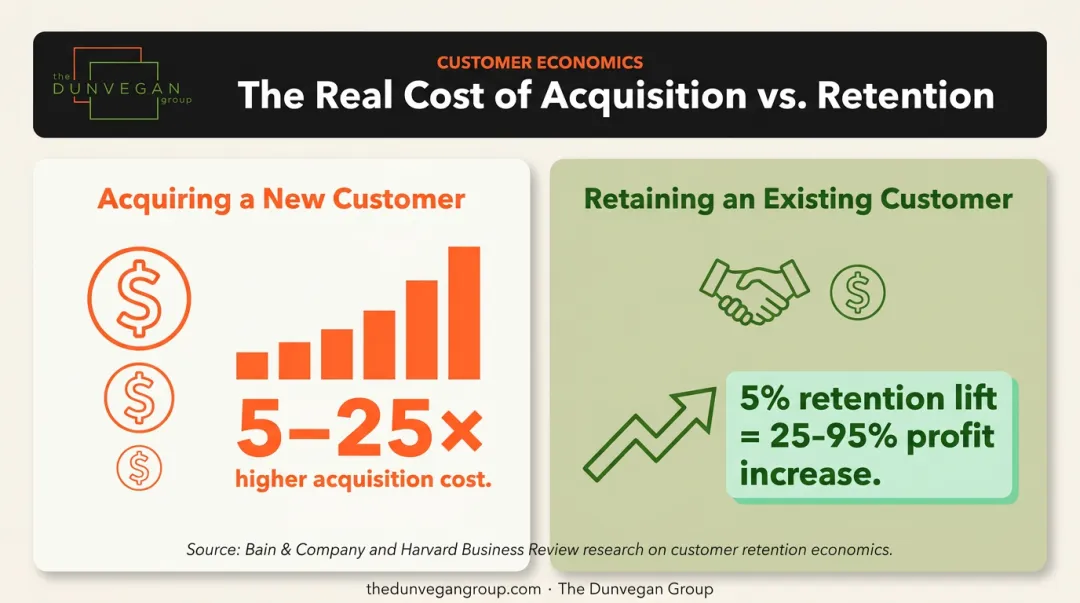 B2B customer acquisition cost versus retention cost comparison chart