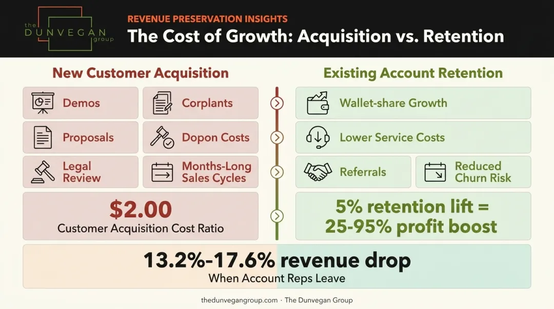 B2B customer acquisition cost versus retention economics comparison infographic