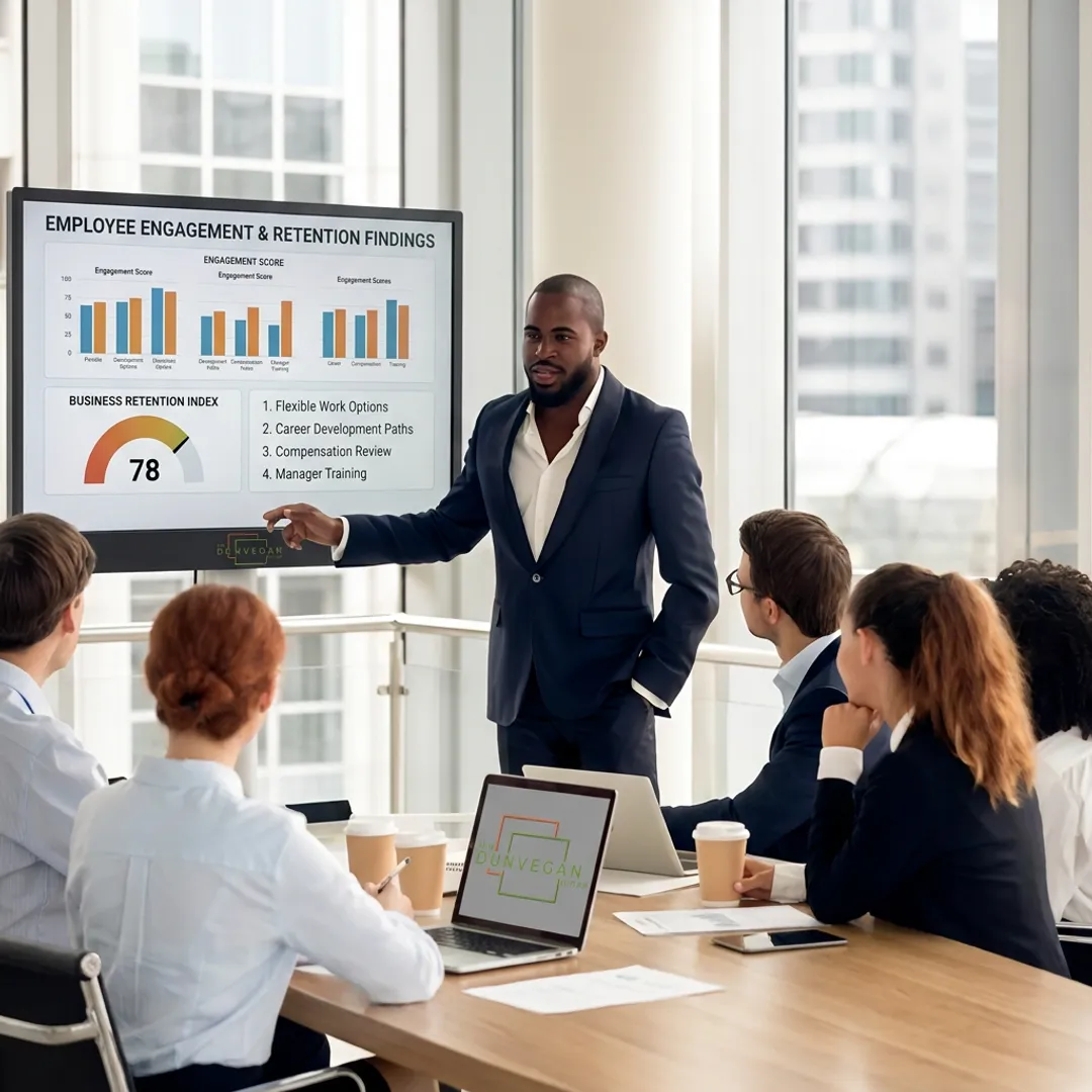 Consultant presenting employee retention findings