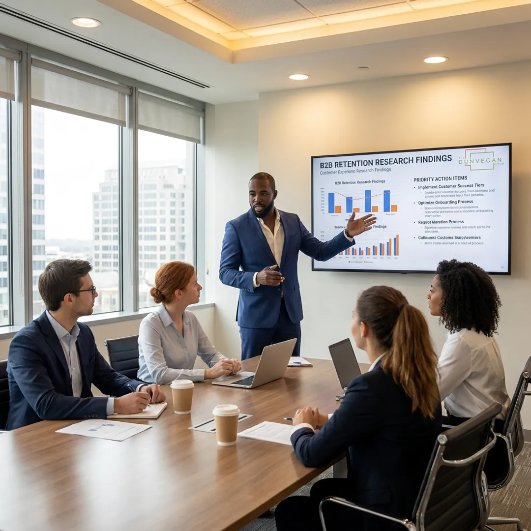 Consultant presenting customer retention findings