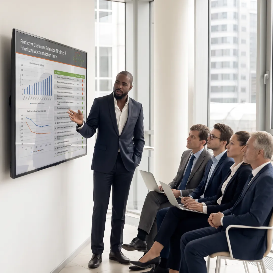 Consultant presenting customer retention analysis