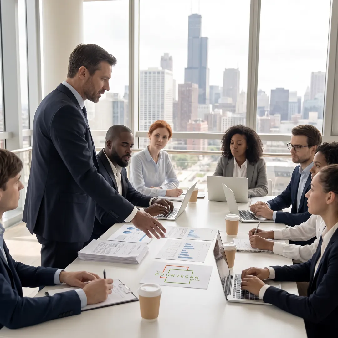 Consultant presenting retention research to executives