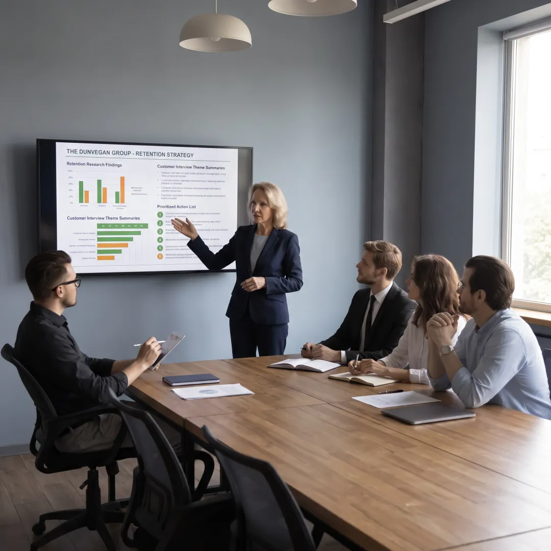Consultant presenting customer retention research
