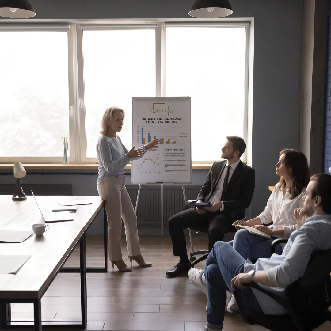 Consultant presenting retention research to executives