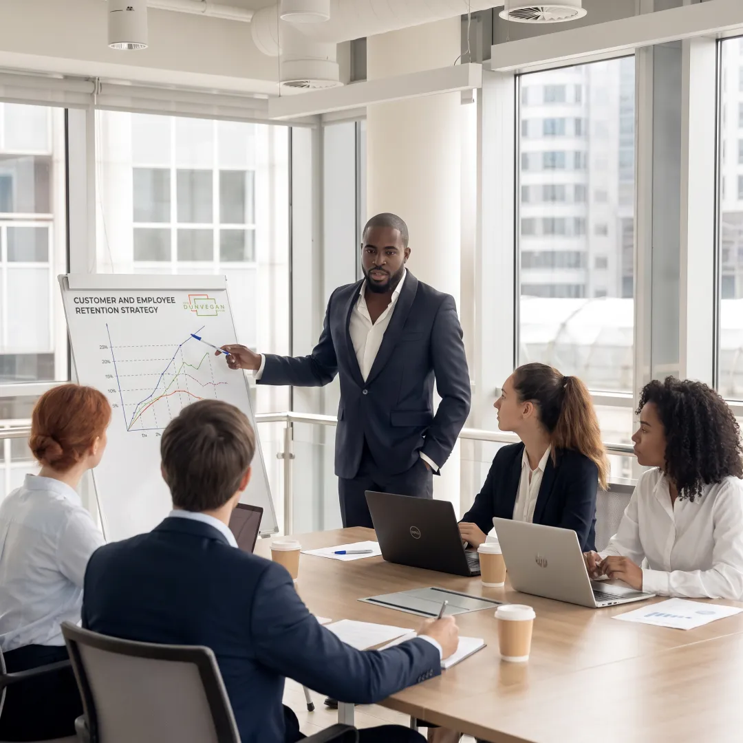 Consultant presenting retention strategy to executives