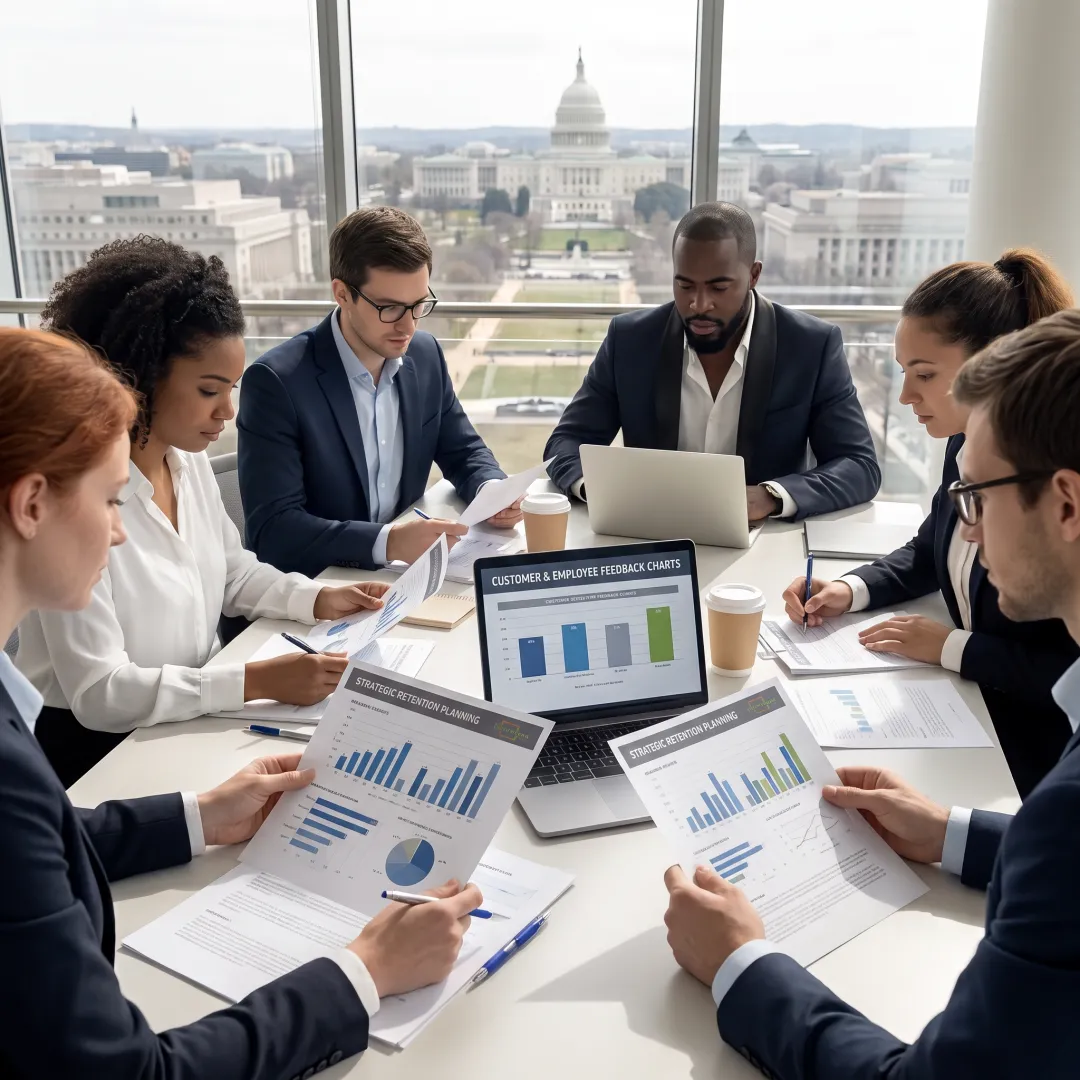 Executives discussing customer retention strategy