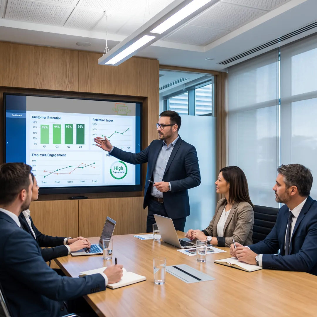 Consultant presenting retention strategy to executives