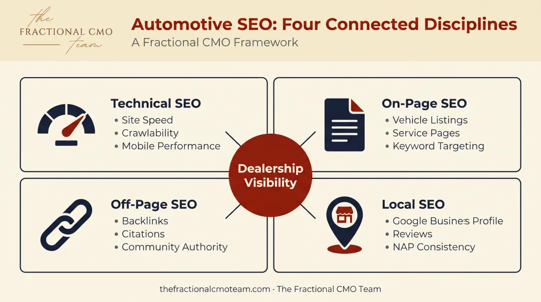 Four pillars of automotive dealership SEO strategy breakdown