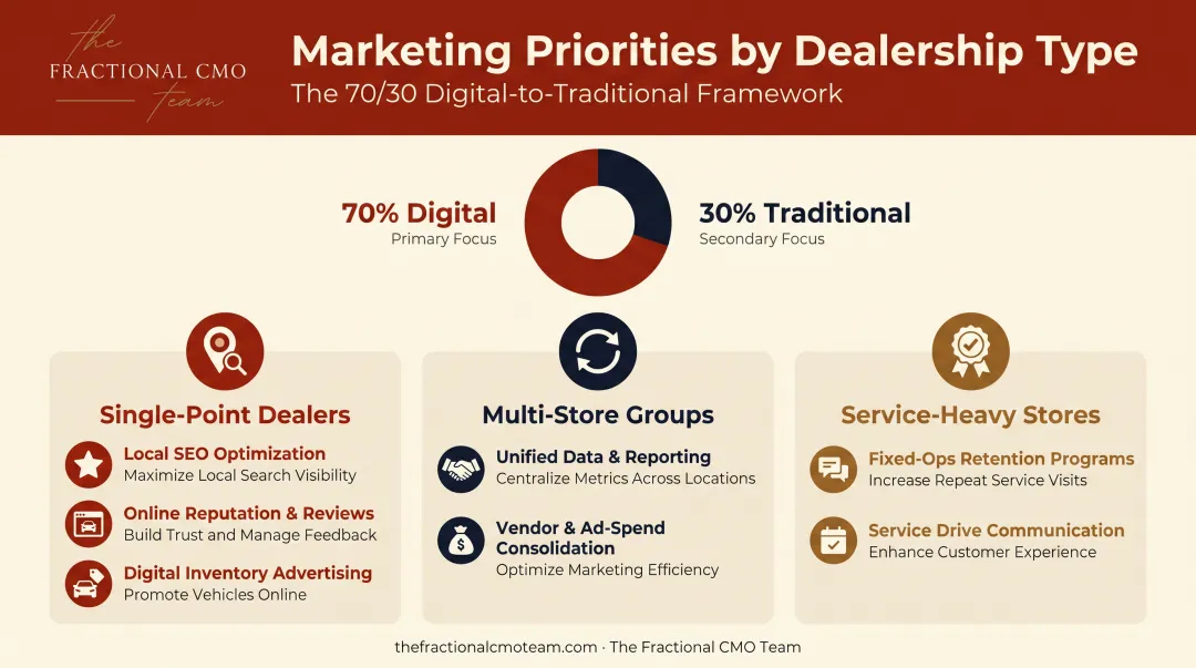 Marketing budget allocation comparison by dealership type and priority