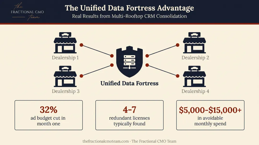Multi-location dealership group unified CRM data results and ad spend savings