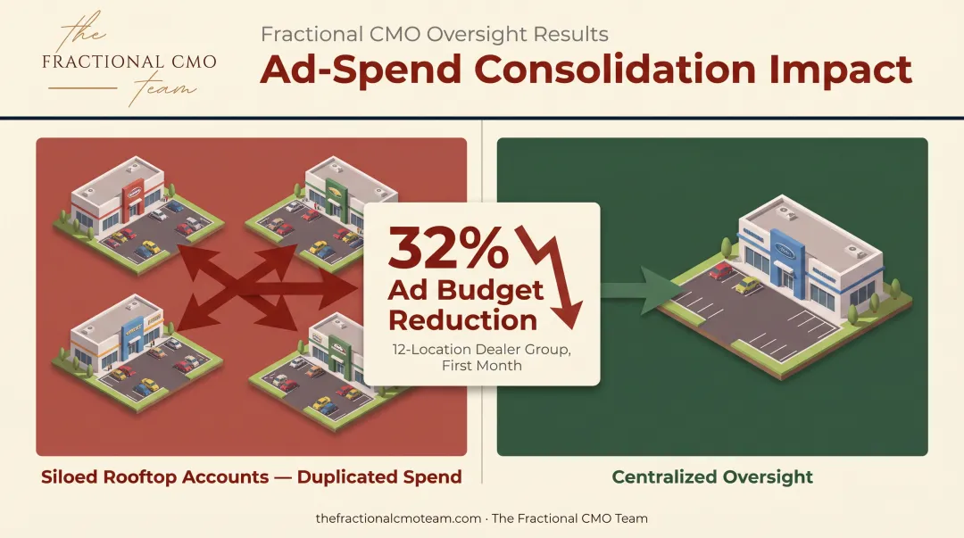 Multi-rooftop dealership social media budget savings after consolidation