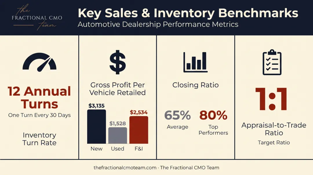 Dealership sales and inventory benchmark metrics comparison scorecard