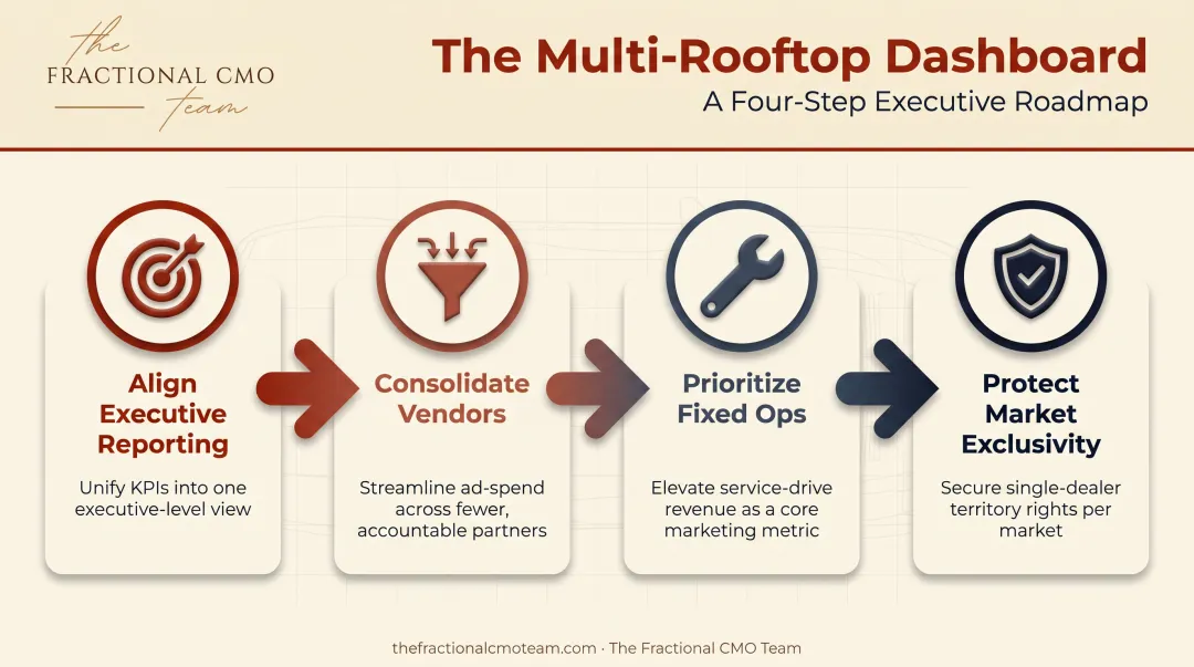 Four-step framework for unified multi-rooftop dealership dashboard reporting
