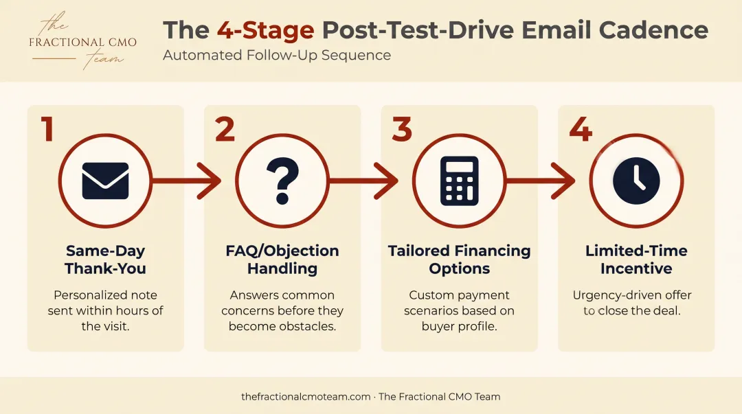 4-step post-test-drive automated email nurture sequence process flow