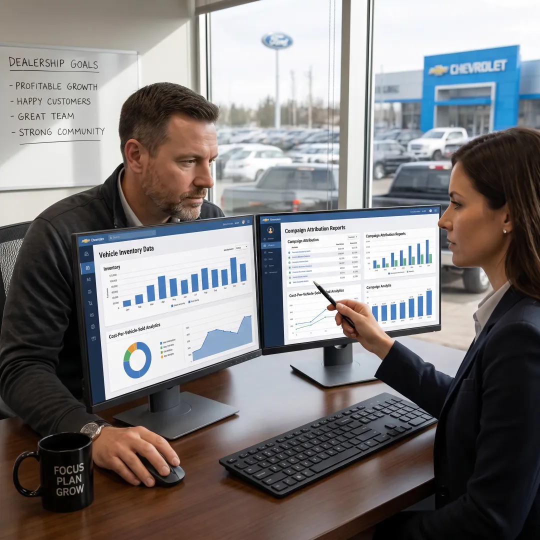 Automotive marketing strategist reviewing dealership campaign performance