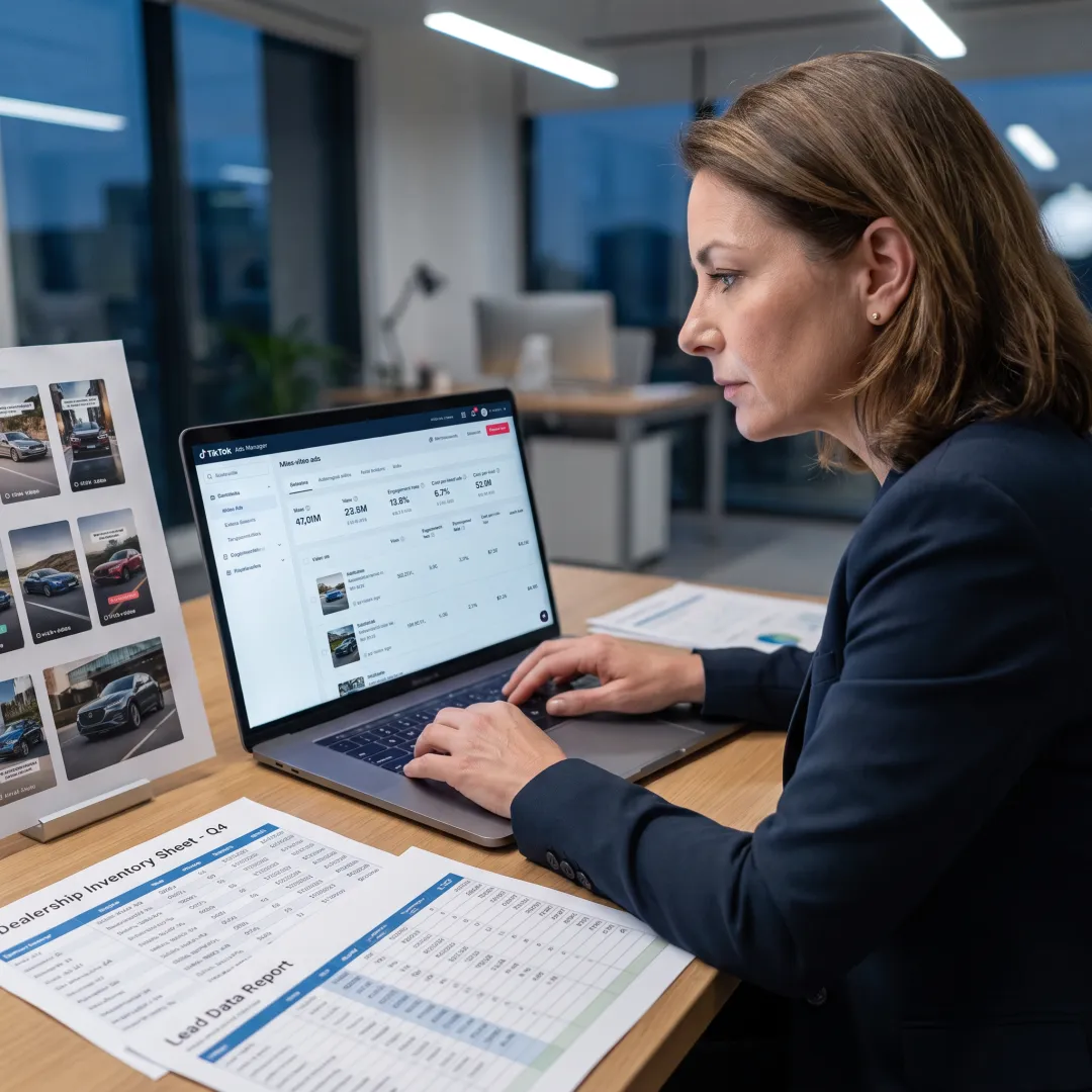 Marketer reviewing TikTok dealership ad performance