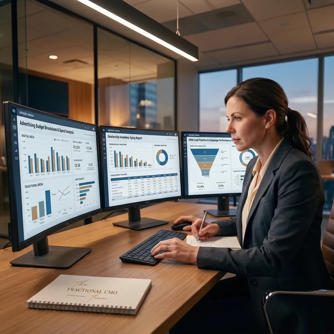 Dealership marketing strategist analyzing inventory and campaign performance