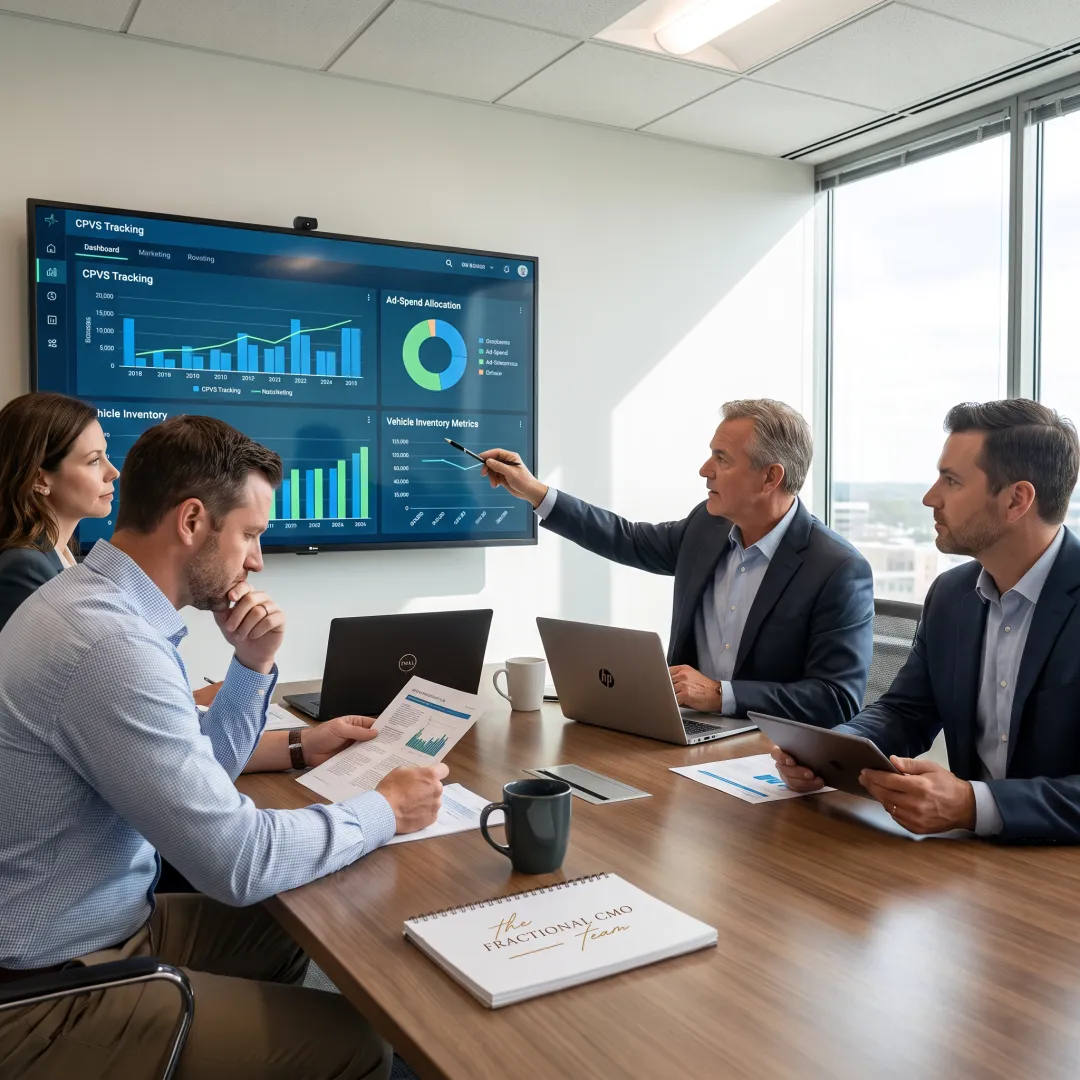 Dealership leaders reviewing a unified marketing strategy