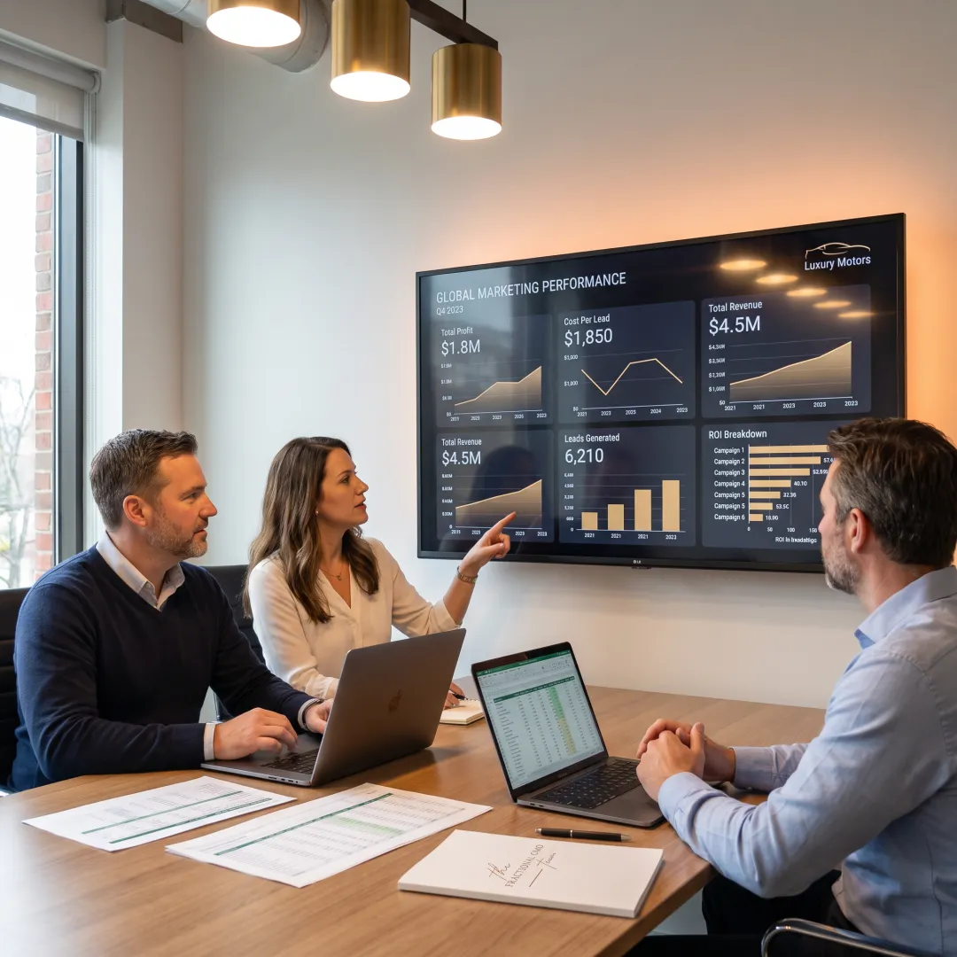 Dealership leaders reviewing a unified marketing strategy