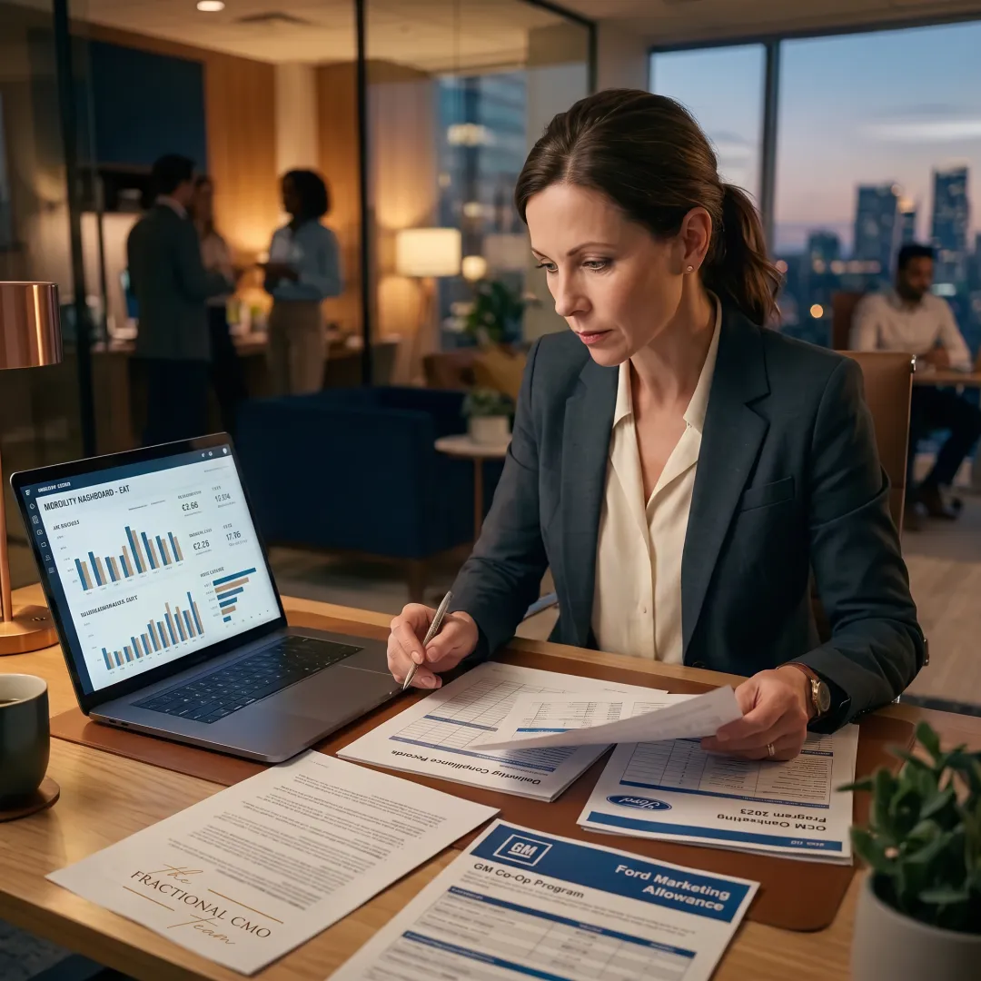 Consultant reviewing dealership marketing reports