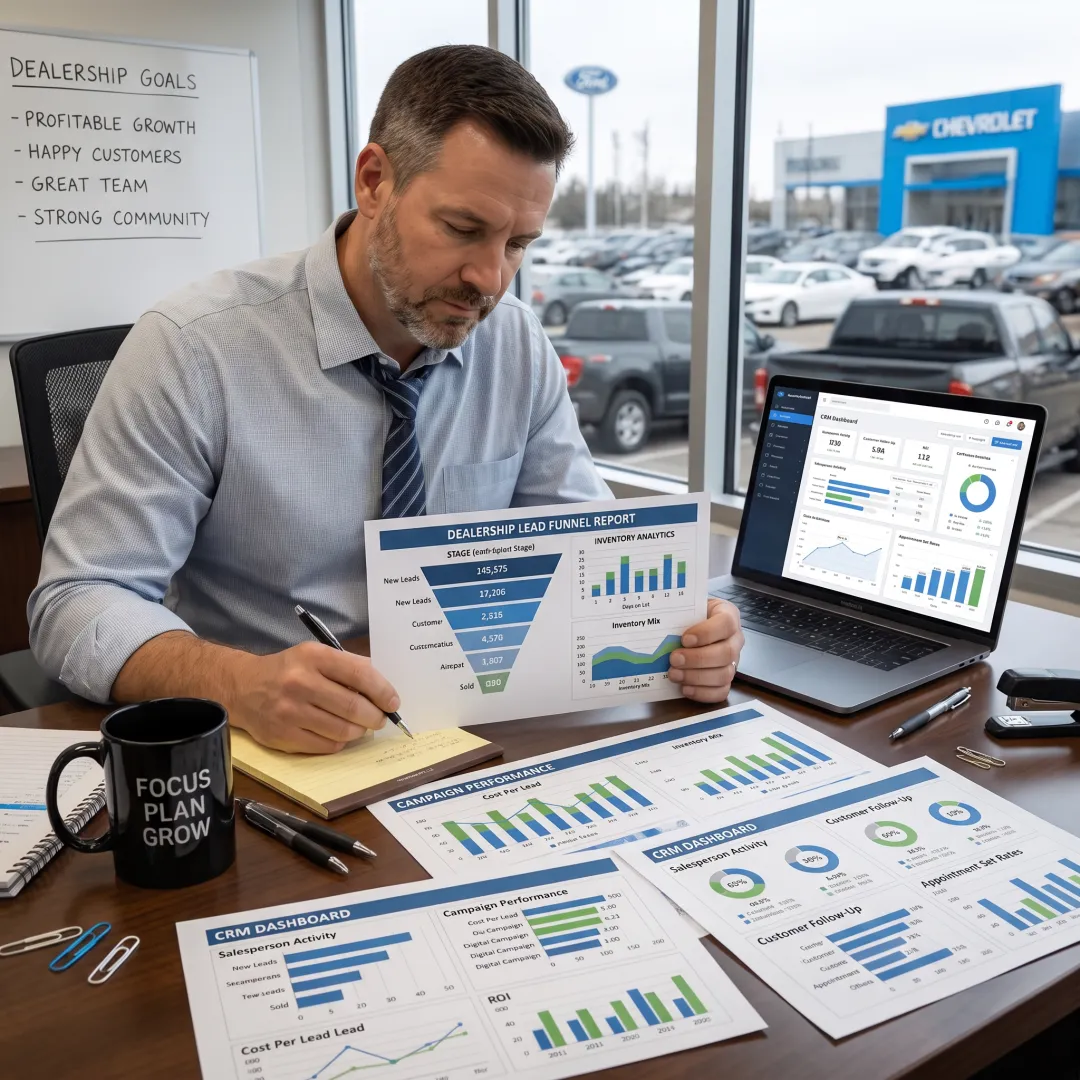 Marketing strategist analyzing dealership campaign data