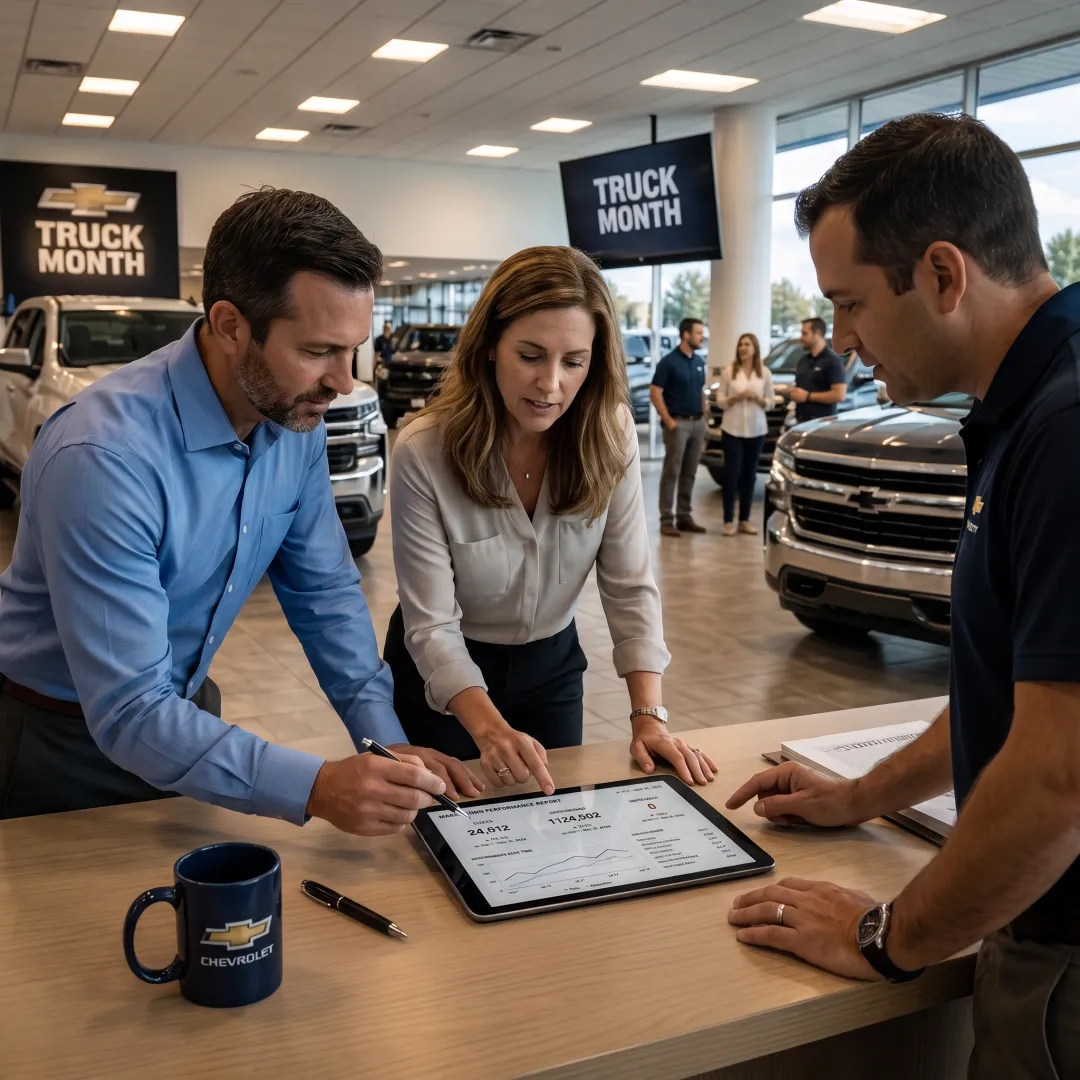 Dealership leaders reviewing a unified marketing plan