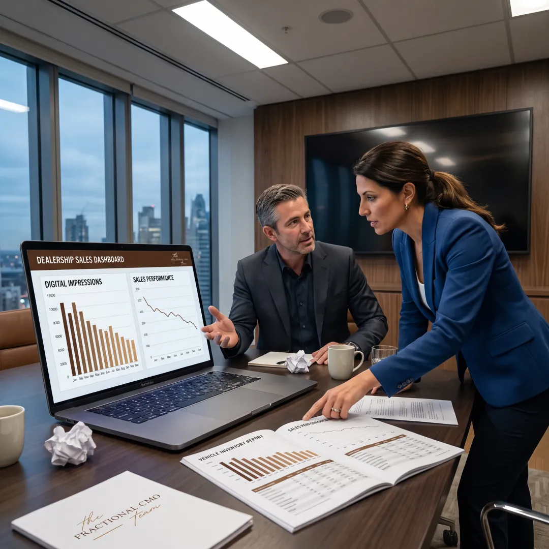 Team reviewing automotive dealership marketing performance