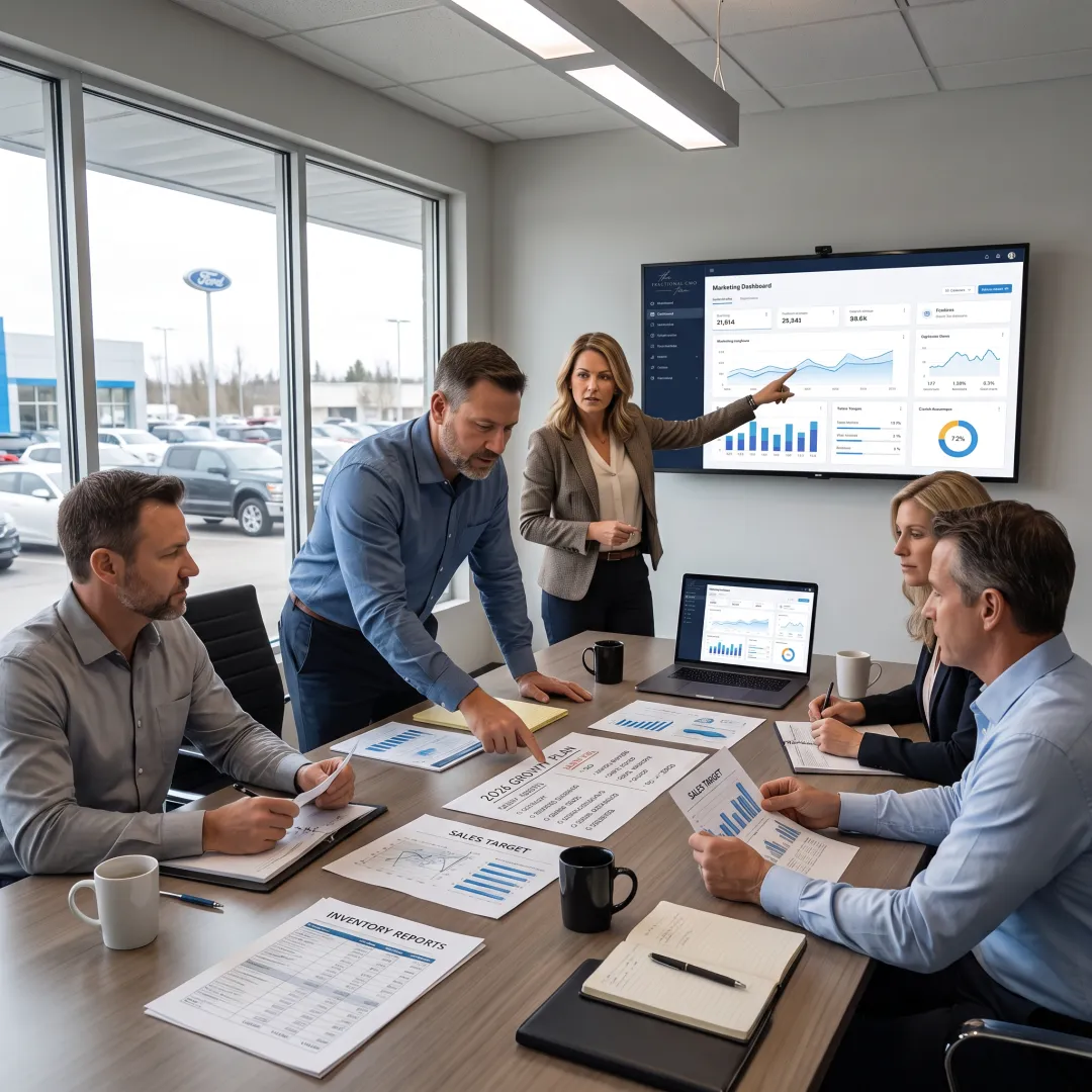 Automotive marketing strategy session with dealership executives
