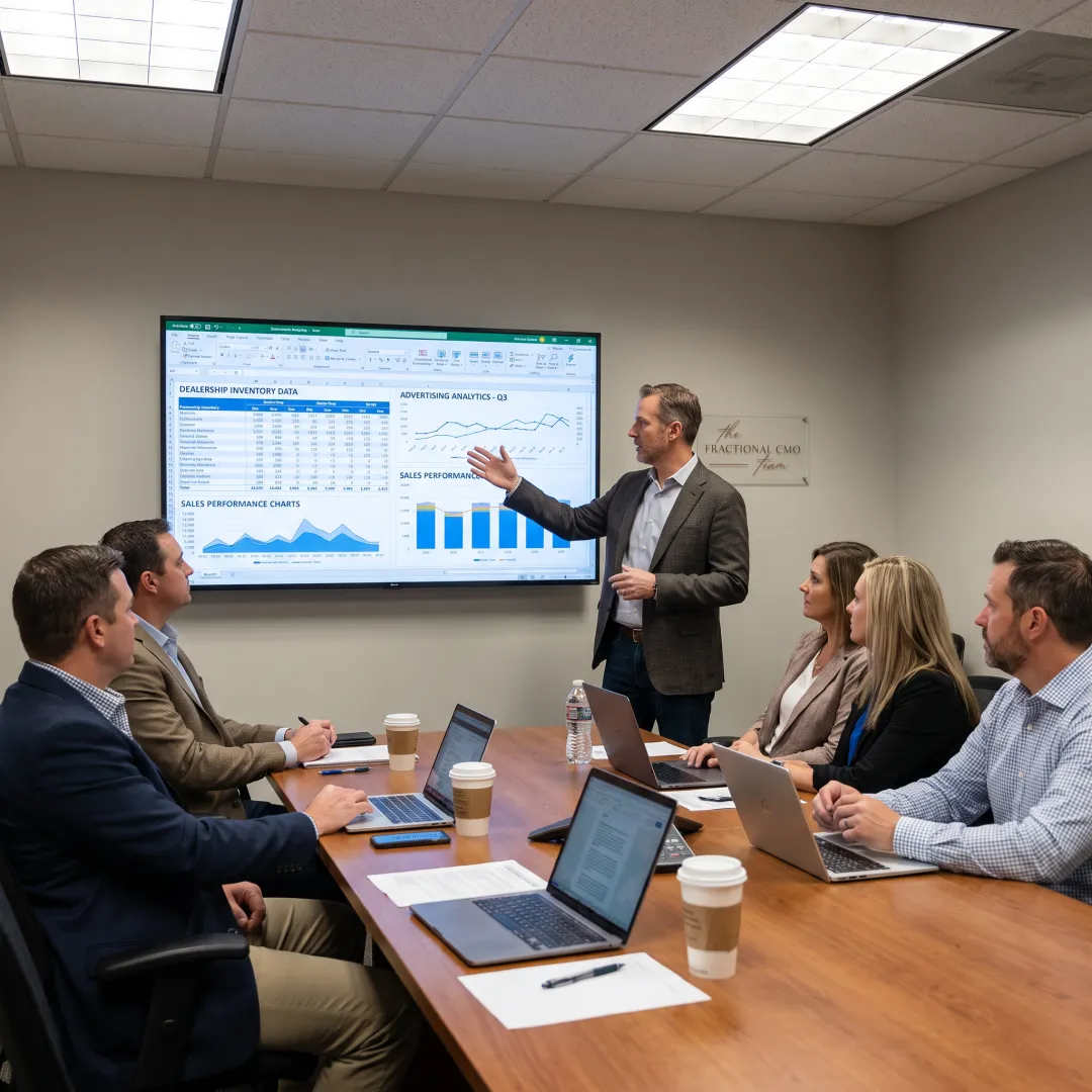 Marketing strategist presenting dealership growth strategy