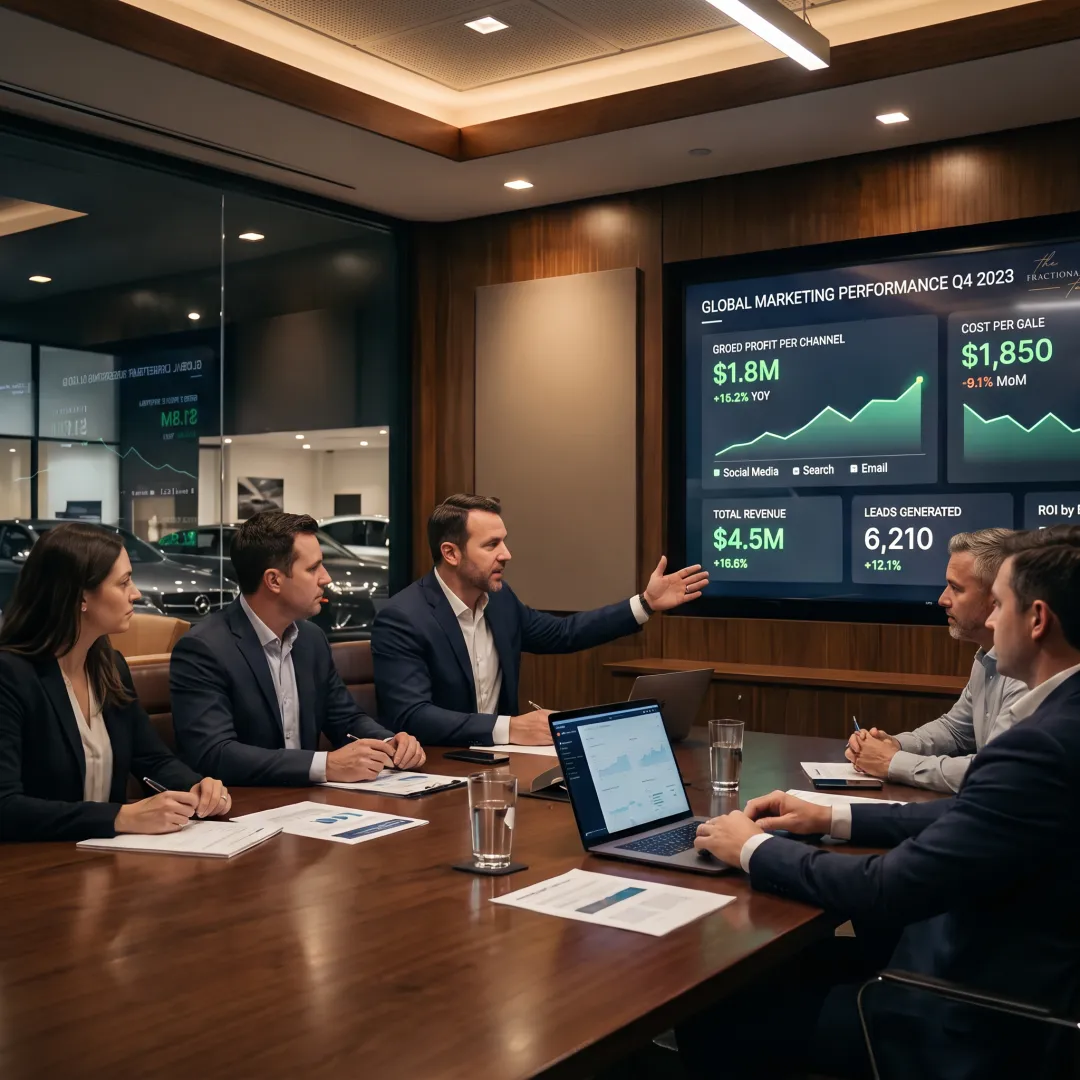 Dealership leaders reviewing a unified marketing strategy