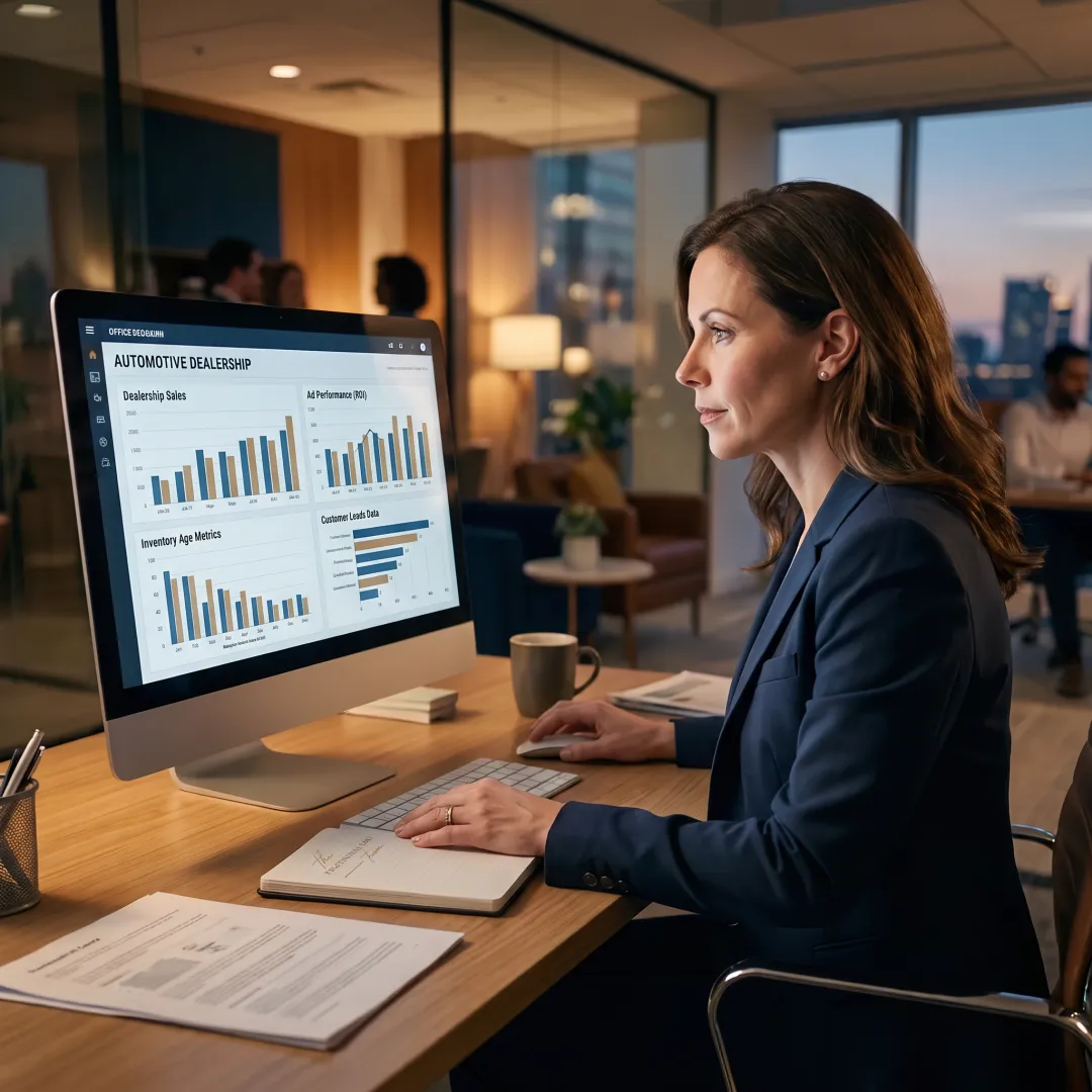 Marketing strategist reviewing dealership performance data