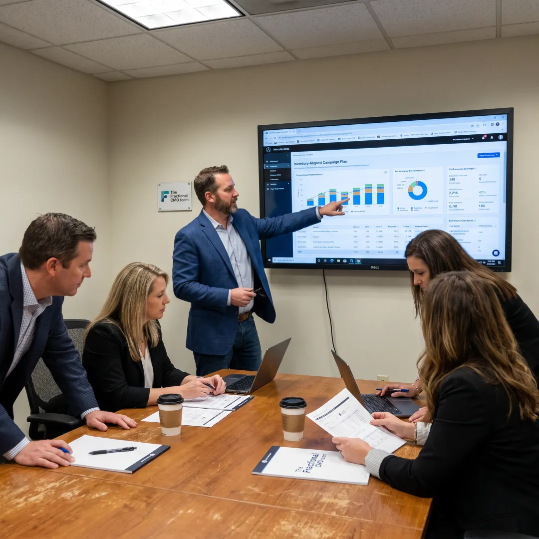 Marketing strategist presenting a dealership growth plan
