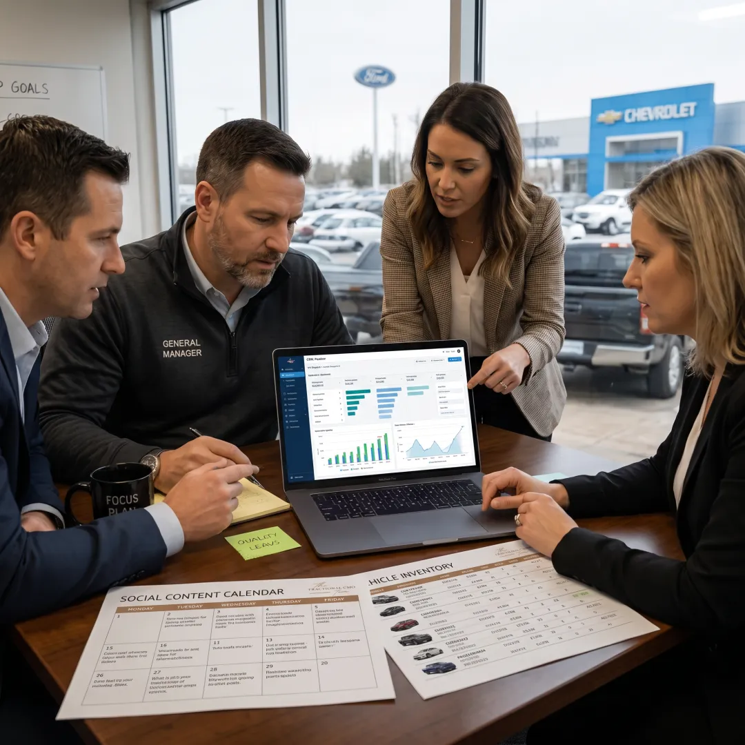 Automotive marketing strategist reviewing dealership engagement plan