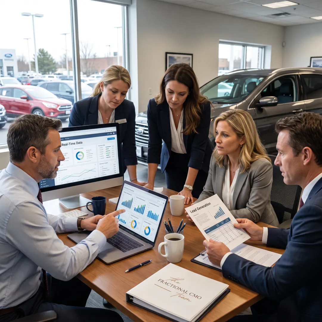 Dealership leaders reviewing a unified marketing strategy