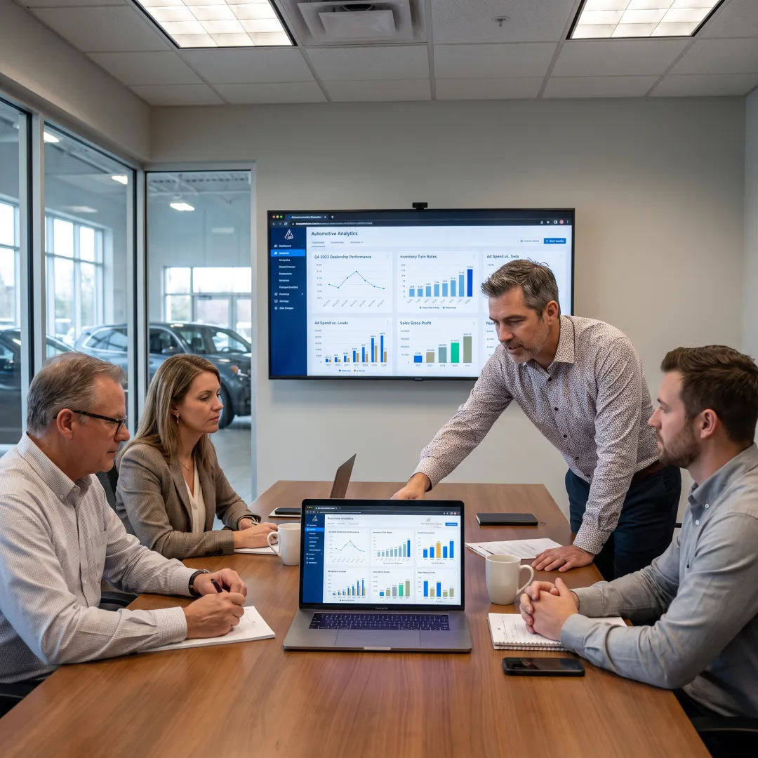 Dealership marketing strategist reviewing inventory and performance data