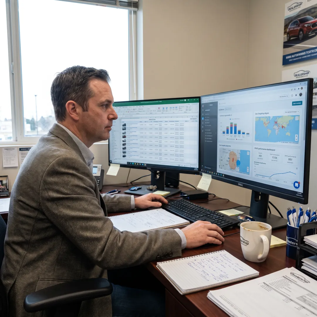 Strategist planning a dealership display advertising campaign