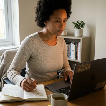 Woman in virtual trauma support consultation