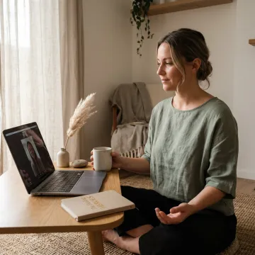 Woman in peaceful virtual healing session