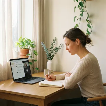 Woman journaling during virtual healing support session