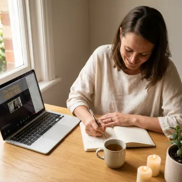 Woman journaling during a virtual healing session