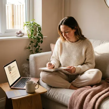 Woman journaling during trauma recovery support