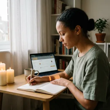 Woman journaling during a virtual wellness session