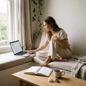 Woman exploring holistic healing resources on a laptop