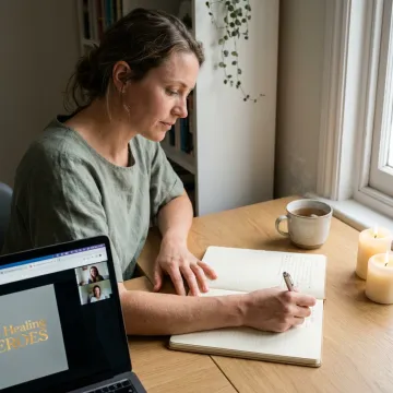 Woman reflecting during virtual life mentorship session