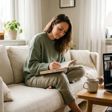 Woman journaling during a calm integration session