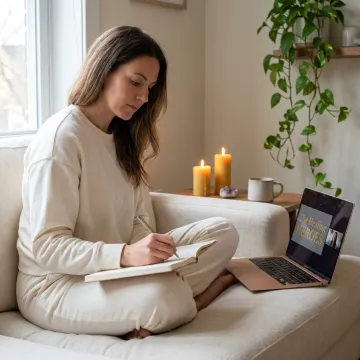 Woman journaling during virtual healing consultation