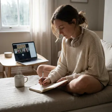 Woman journaling during a guided wellness session