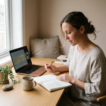 Woman journaling during a virtual empowerment session