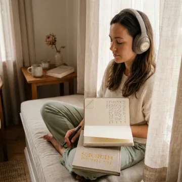 Woman listening to a healing podcast